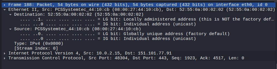Wireshark hiển thị phần Ethernet II