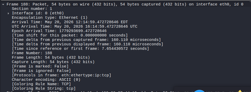Wireshark hiển thị phần Frame