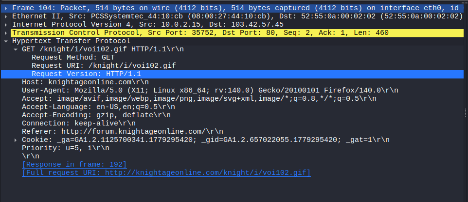 Wireshark hiển thị gói tin http không được mã hóa