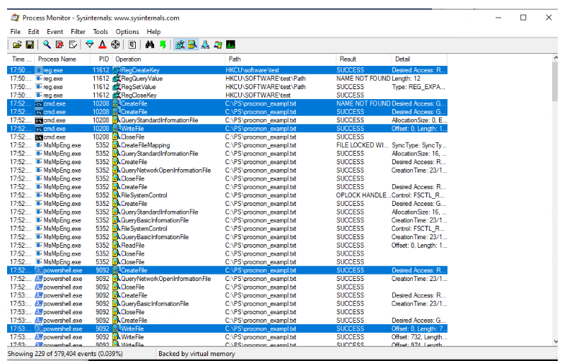 procmon đang monitor registry
